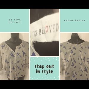 Medium/Large Sheer Bird Print Blouse